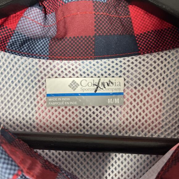Columbia PFG Shirt Mens Medium Red Blue Plaid Short Sleeve Omni-Shade Fishing - Picture 12 of 13
